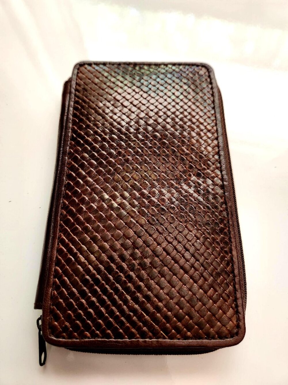 Vintage Arrow 1997 Leather Snake Skin Brown Wallet with Zipper Original Antique
